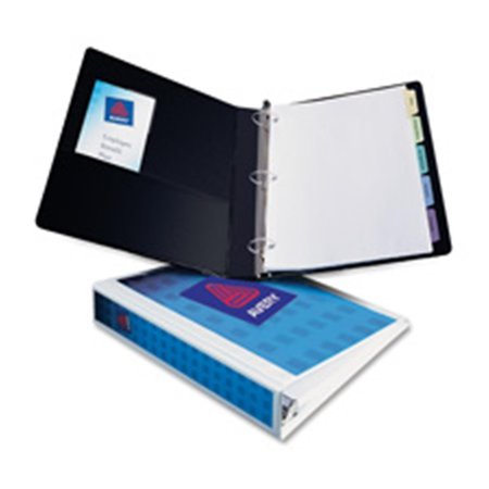 THE WORKSTATION Consumer Products View Binder- EZ-Turn Ring- w- Four Pockets- 1in. Cap.- Black TH18400